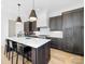 Modern kitchen with island, dark cabinetry, and white quartz countertops at 633 Mattie Rose Ln, Charlotte, NC 28204