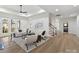 Bright and modern living room with wood floors and lots of seating at 14407 Brick Church Ct, Charlotte, NC 28277