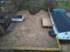Bird's eye view of a fenced yard, outbuilding, and deck on this property at 3004 Briarwood Ln, Gastonia, NC 28056