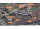 Aerial view showcasing neighborhood amenities including pool, tennis courts, kayak dock, playground, and boat docks at 4194 La Crema Dr, Charlotte, NC 28214
