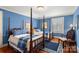 Spacious bedroom with two beds, blue walls, and wood floors at 1335 E Marion St, Shelby, NC 28150