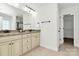 This bathroom has a double vanity, neutral cabinets, and decorative hardware at 332 Shiloh S Rd, York, SC 29745
