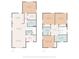 A blueprint layout of both floors displaying labeled rooms such as bedrooms, bathrooms, laundry room, hall, and the primary bedroom at 554 Geneva Cir, Gastonia, NC 28056