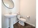 Well-lit half bathroom features a pedestal sink and modern fixtures at 12712 Wandering Brook Dr, Charlotte, NC 28273