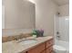 Bathroom vanity featuring a sink, storage cabinet, and shower tub combination at 14104 Green Birch Dr, Pineville, NC 28134