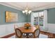 Elegant dining room with a round table, chandelier, wainscoting, and large windows for ample natural light at 14104 Green Birch Dr, Pineville, NC 28134