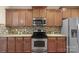 Charming kitchen with stainless steel appliances and mosaic tile backsplash at 14104 Green Birch Dr, Pineville, NC 28134