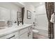Stylish bathroom with a bathtub and patterned shower curtain at 2320 Donnelly Hills Ln, Charlotte, NC 28262