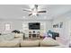 Spacious living room with a comfortable sofa, ceiling fan, and windows offering natural light, creating a cozy atmosphere at 305 Wingate Ct, Shelby, NC 28152