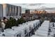 A skyline view showcases a mix of residential and high-rise buildings as the sun sets behind them at 287 Mcdonald Ave, Charlotte, NC 28203