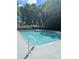 Community pool surrounded by lush greenery and mature trees providing a serene and private recreational space at 753 Southwest Dr, Davidson, NC 28036