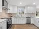 Modern kitchen with white cabinets, stainless steel appliances, tile backsplash, and hardwood floors at 122 Lansdowne Rd, Charlotte, NC 28270