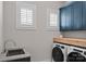 Functional laundry room with modern appliances, wood countertop, and natural light, making chores easy at 831 Naples Dr, Davidson, NC 28036