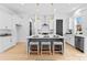 Contemporary kitchen with white cabinetry, a large island, stainless steel appliances and hardwood floors at 2226 Revolution Park Dr, Charlotte, NC 28208