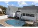 Aerial view of the backyard highlighting the pool, screened-in porch, and privacy fence at 144 Cameron Dr, Salisbury, NC 28147