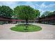Courtyard view of gray apartments, a center tree, and a grilling area at 2000 Patio Ct # 101, Charlotte, NC 28205