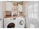 Efficient laundry room featuring modern washer, dryer, and storage cabinets at 515 Brawley Rd, Cleveland, NC 27013