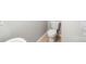 Bathroom featuring white toilet and sink, with gray wall and floor accents at 7719 Abigail Glen Dr, Charlotte, NC 28212