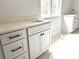 Bright bathroom features modern vanity with white cabinets and sleek hardware for a contemporary look at 2418 Lexington Approach Dr, Charlotte, NC 28262
