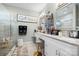 Bathroom vanity with double sinks and a glass-enclosed shower at 5324 Stonewood Dr, Hickory, NC 28602