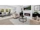 Living room with sleek fireplace, modern furnishings, neutral decor, and lots of natural light at 608 Picketts Cir, Indian Trail, NC 28079