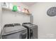 Laundry room features modern washer and dryer units and storage shelves at 1111 Fairbrae Ln, Indian Trail, NC 28079