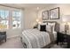 Bedroom with a large window, patterned bedding, and side tables at 1735 Braemar Village Dr, Monroe, NC 28110