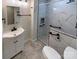 Modern bathroom featuring a new tiled shower and vanity at 5680 Hillsdale St, Fort Lawn, SC 29714