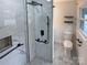 A modern bath features a tiled walk-in shower and contemporary fixtures at 5680 Hillsdale St, Fort Lawn, SC 29714