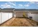 Enclosed backyard featuring a small yard, white fence and back door at 6830 Colonial Garden Dr, Huntersville, NC 28078