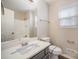 Well-lit bathroom featuring a new vanity, white countertop, and a shower-tub combination at 8137 Sheringham Way, Charlotte, NC 28227