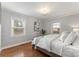 Bright bedroom with hardwood floors, two windows, and a comfortable bed with plush pillows at 831 Spruce St, Charlotte, NC 28203