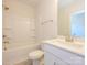 Clean bathroom featuring a tub-shower combination with a single sink vanity at 1311 Cerium Way, Charlotte, NC 28211