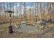 Cozy backyard fire pit area surrounded by adirondack chairs and patio heaters at 530 Wilmot Trl, Gastonia, NC 28056