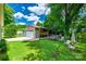 View of the lush backyard with a patio, seating area, and detached garage, perfect for outdoor enjoyment at 968 Waverly Ave, Rock Hill, SC 29730