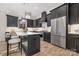 Stylish kitchen with stainless steel appliances, an island with a marble countertop and modern pendant lighting at 3907 Plainview Rd, Charlotte, NC 28208