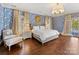 Beautiful bedroom with blue wallpaper, a king bed, and natural light from the windows and French doors at 2109 Wellesley Ave, Charlotte, NC 28207
