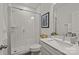 Modern bathroom featuring a glass-enclosed shower, vanity and white subway tiles at 281 Supernova Dr, York, SC 29745