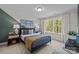 Comfortable bedroom with a large window, dark blue bed frame, and stylish decor at 281 Supernova Dr, York, SC 29745