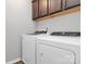 Functional laundry area with white washer and dryer set, complemented by ample cabinet storage space at 404 Brannon Meadows Dr # 270, York, SC 29745
