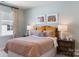 A cozy bedroom decorated with colorful bedding, a wood headboard, and side tables at 5911 Wetlands Aly, Charlotte, NC 28215