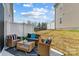 Cozy outdoor patio featuring wicker furniture, a glass-topped table, and a tranquil view at 8035 Downy Oak Ln, Charlotte, NC 28269