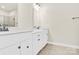 Double sink bathroom vanity with granite counters and modern fixtures at 112 August Ln, Matthews, NC 28104