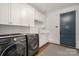 Well-organized laundry room equipped with modern washer and dryer, sleek cabinetry, and a convenient sink at 1328 S Kings Dr, Charlotte, NC 28207