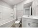 Bathroom with a white vanity, toilet and tub at 225 Final Stretch Ln, Clover, SC 29710