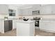 Modern kitchen with gray cabinets, stainless steel appliances, granite countertops, and a functional center island at 5156 Fireweed Ct, Dallas, NC 28034
