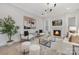 Cozy living room features modern decor, fireplace, and a view of an outdoor landscape on the television at 600 Campus St, Charlotte, NC 28216