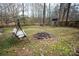 Relaxing backyard with swing near a fire pit and lush, natural surroundings at 7210 Timber Ridge Dr, Mint Hill, NC 28227