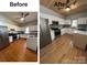 Bright kitchen featuring white cabinets, modern appliances, and wood floors after renovations at 8508 Colgate Cir, Charlotte, NC 28214