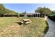 Outdoor seating area with picnic tables and a manicured lawn at 17137 Red Feather Dr, Charlotte, NC 28277